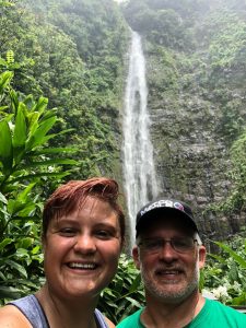 Dani and her dad with Maui's tallest waterfall (400ft) in the background.