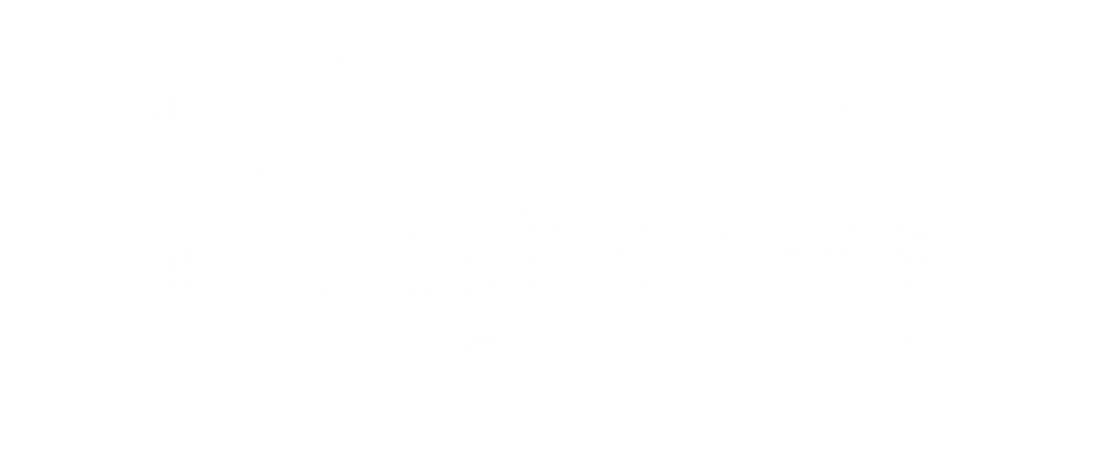 The image displays the word Whoosh written in a large, flowing, white script font on a light gray background.